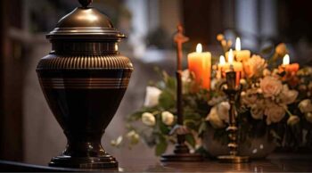 Esclareça mitos e regras legais sobre quem não pode ser cremado no Brasil. Detalhe de ambiente de homenagem com vaso fúnebre decorado para quem não pode ser cremado.