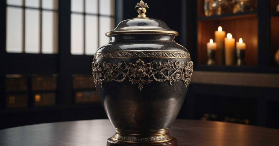 Vaso ornamental clássico com relevos ilustra dicas de onde guardar as cinzas da cremação
